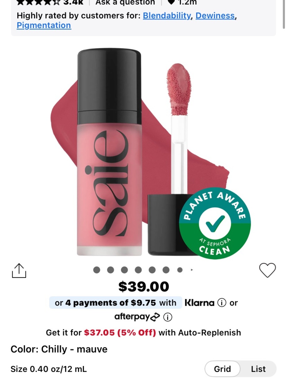 Saie shade Chilly, a Mauve Liquid Blush